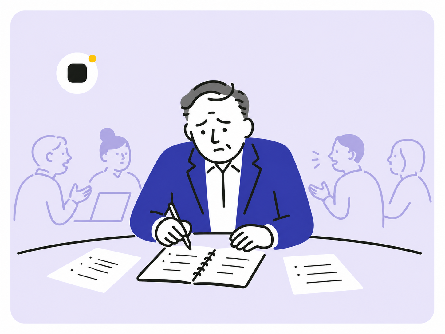 打ち合わせの記録が残らず、断片的なメモを前に困っている管理職
